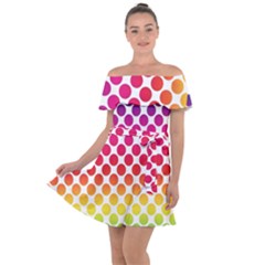 Rainbow Polka Dots Off Shoulder Velour Dress