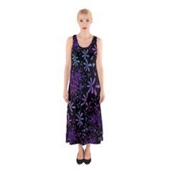Retro Lilac Pattern Sleeveless Maxi Dress