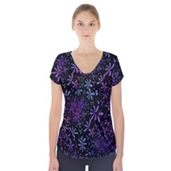 Retro Lilac Pattern Short Sleeve Front Detail Top