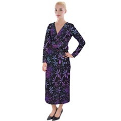Retro Lilac Pattern Velvet Maxi Wrap Dress
