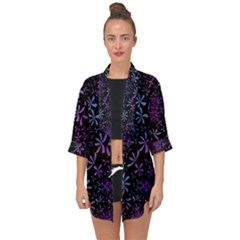 Retro Lilac Pattern Open Front Chiffon Kimono