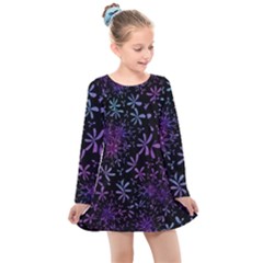 Retro Lilac Pattern Kids  Long Sleeve Dress