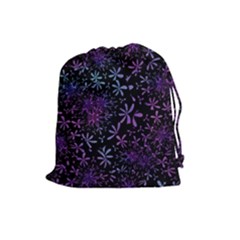 Retro Lilac Pattern Drawstring Pouch (Large)