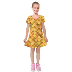 Square Pattern Diagonal Kids  Short Sleeve Velvet Dress