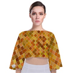Square Pattern Diagonal Tie Back Butterfly Sleeve Chiffon Top
