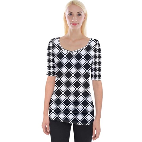 Square Diagonal Pattern Wide Neckline Tee by Mariart