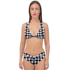 Square Diagonal Pattern Double Strap Halter Bikini Set