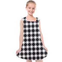 Square Diagonal Pattern Kids  Cross Back Dress