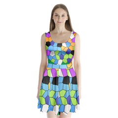 Stained Glass Colourful Pattern Split Back Mini Dress 