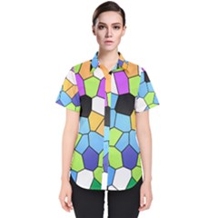 Stained Glass Colourful Pattern Women s Short Sleeve Shirt