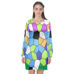 Stained Glass Colourful Pattern Long Sleeve Chiffon Shift Dress 