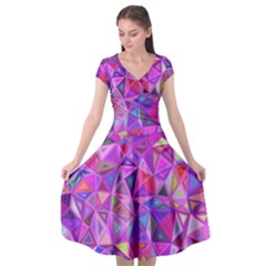 Pink Triangle Background Abstract Cap Sleeve Wrap Front Dress