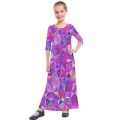 Pink Triangle Background Abstract Kids  Quarter Sleeve Maxi Dress