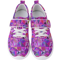 Pink Triangle Background Abstract Men s Velcro Strap Shoes