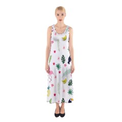 Tropical Vector Elements Peacock Sleeveless Maxi Dress