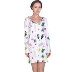 Tropical Vector Elements Peacock Long Sleeve Nightdress by Alisyart