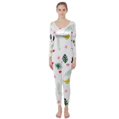 Tropical Vector Elements Peacock Long Sleeve Catsuit