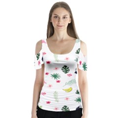 Tropical Vector Elements Peacock Butterfly Sleeve Cutout Tee 
