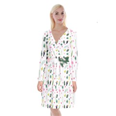 Tropical Vector Elements Peacock Long Sleeve Velvet Front Wrap Dress