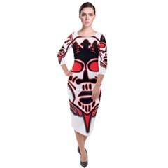 Visual Arts Skull Quarter Sleeve Midi Velour Bodycon Dress