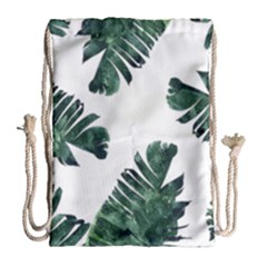 Watercolor Dark Green Banana Leaf Drawstring Bag (large) by Alisyart