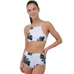 Watercolor Dark Green Banana Leaf High Waist Tankini Set