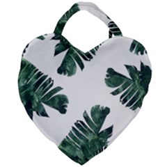 Watercolor Dark Green Banana Leaf Giant Heart Shaped Tote by Alisyart