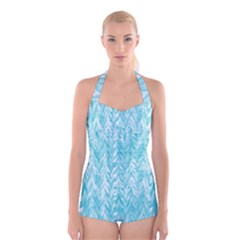 Zigzag Backdrop Pattern Boyleg Halter Swimsuit 