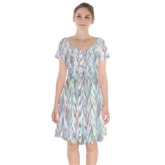 Zigzag Backdrop Pattern Grey Short Sleeve Bardot Dress