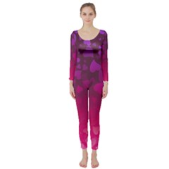 Purple Pink Hearts  Long Sleeve Catsuit by LoolyElzayat