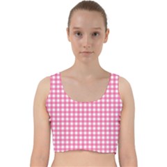 Pink Gingham Velvet Racer Back Crop Top by retrotoomoderndesigns