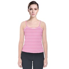 Pink Gingham Velvet Spaghetti Strap Top