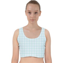 Blue Gingham Velvet Racer Back Crop Top by retrotoomoderndesigns