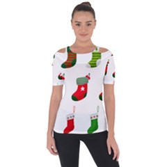 Christmas Stocking Candle Shoulder Cut Out Short Sleeve Top