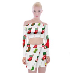 Christmas Stocking Candle Off Shoulder Top With Mini Skirt Set by Mariart