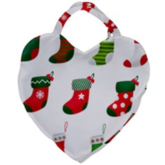 Christmas Stocking Candle Giant Heart Shaped Tote by Mariart