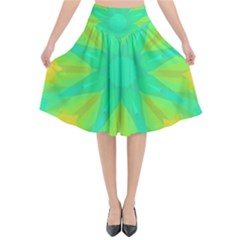 Kaleidoscope Background Green Flared Midi Skirt