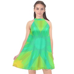 Kaleidoscope Background Green Halter Neckline Chiffon Dress  by Mariart