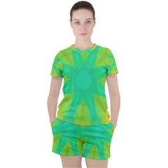 Kaleidoscope Background Green Women s Tee And Shorts Set