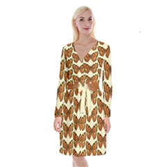 Butterflies Insects Long Sleeve Velvet Front Wrap Dress
