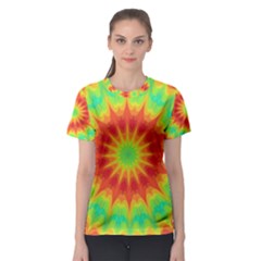 Kaleidoscope Background Mandala Red Green Women s Sport Mesh Tee