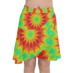 Kaleidoscope Background Mandala Red green Chiffon Wrap Front Skirt