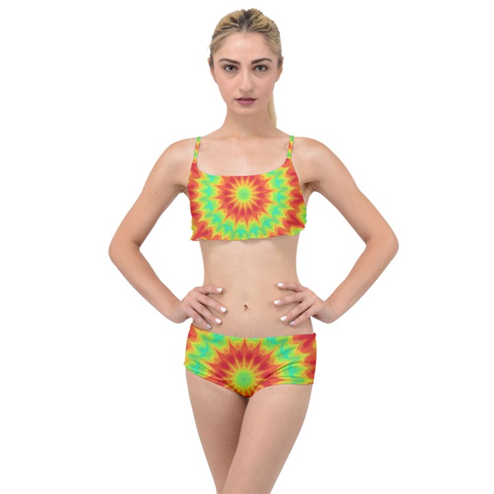 Kaleidoscope Background Mandala Red green Layered Top Bikini Set