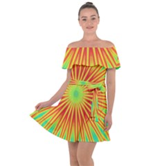 Kaleidoscope Background Mandala Red,green Sun Off Shoulder Velour Dress