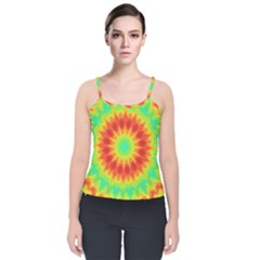 Kaleidoscope Background Red Yellow Velvet Spaghetti Strap Top by Mariart
