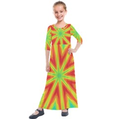 Kaleidoscope Background Star Kids  Quarter Sleeve Maxi Dress by Mariart