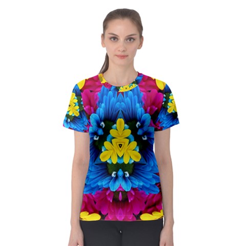 Flowers Kaleidoscope Mandala Women s Sport Mesh Tee by Mariart