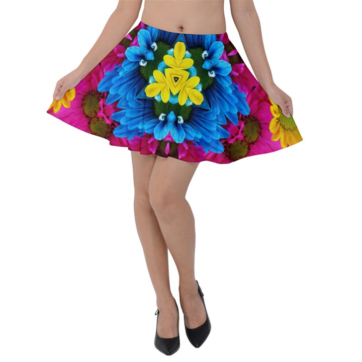 Flowers Kaleidoscope Mandala Velvet Skater Skirt