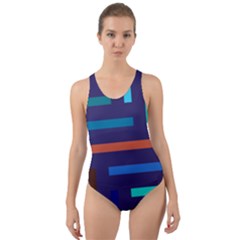 Line Background Abstract Cut-out Back One Piece Swimsuit