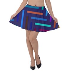 Line Background Abstract Velvet Skater Skirt